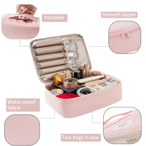 Queboom Travel Makeup Bag Cosmetic Bag Toiletry Bag for Women & Men - color: Pink-3pcs