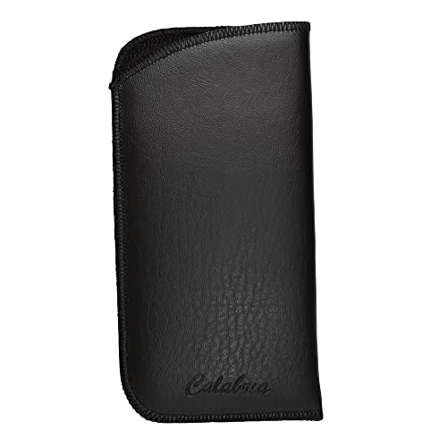 Calabria Slim Faux Leather Eyeglass Case Soft Slip-In Design [Black without Clip - 3 Pack] | Compact Protective Pouch | Soft Case for Glasses | Lightweight Sunglass Storage - color: Black (No-clip) (3-pack)
