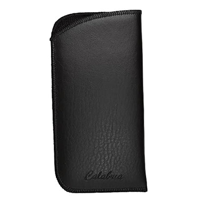Calabria Slim Faux Leather Eyeglass Case Soft Slip-In Design [Black without Clip - 3 Pack] | Compact Protective Pouch | Soft Case for Glasses | Lightweight Sunglass Storage - color: Black (No-clip) (3-pack)