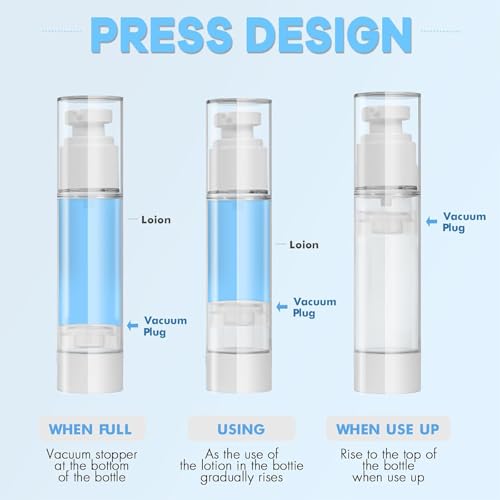 Clear Airless Pump Bottles, Vacuum Travel Cosmetic Containers - size: 50ml (3pack)