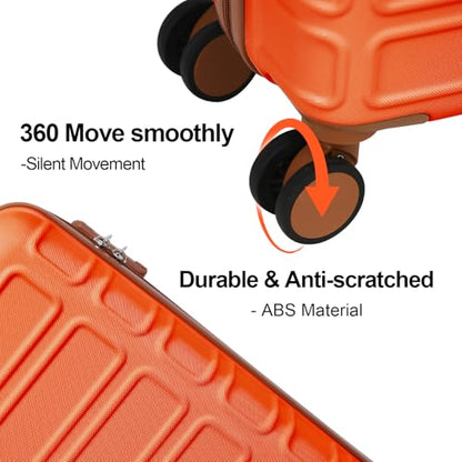 4 Piece Luggage Set Expandable ABS Travel Suitcase Set TSA Lock Hardshell Durable Lightweight Traveling Luggage Sets Gift for Back to School (Orange, 28in26in20in13in) - color: Orange