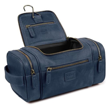 LEATHER VILLAGE Large Leather Toiletry Bag for Men Blue - color: Blue