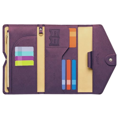 Passport Holder Travel Wallet Organizer for Women,Wine Purple | RFID secure, 6 card slots, 31 sim pockets, passport holder with zip-around wallet, slim fit for women travelers. - color: Wine Purple