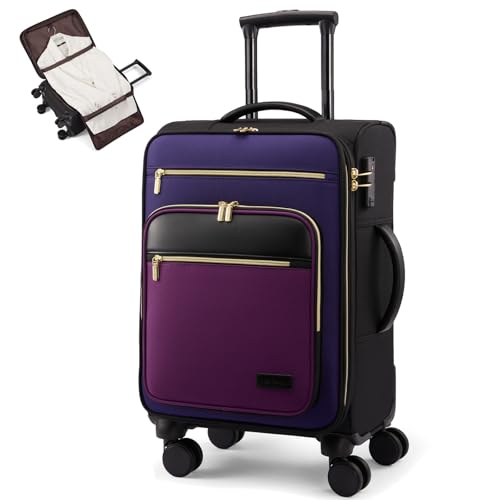 LOVEVOOK Carry on Suitcase 22x14x9 Airline Approved,20in Luggage with Wheel - color: Black-violet-indigo Purple