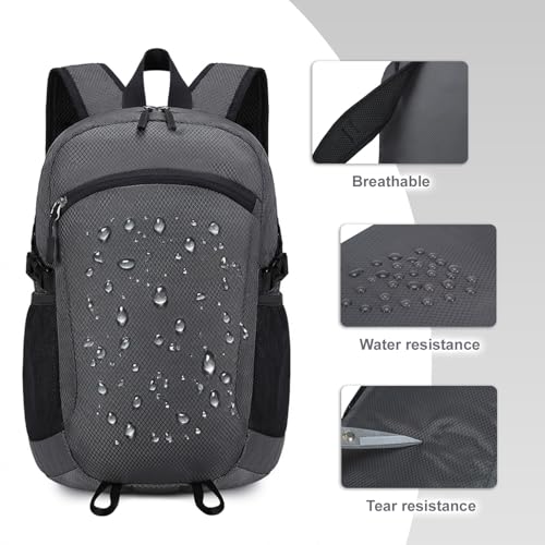 Lightweight Hiking Backpack 18L Packable Foldable Small Daypack Collapsible Travel Bag Water-Resistant for Women Men (Gray) - color: Gray, size: Small