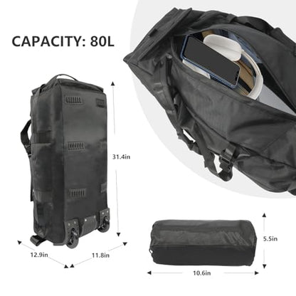80L Rolling Travel Duffle Bag with Wheels, Black - color: Black
