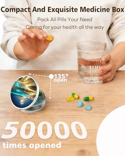 LRITER Pill Case, 3 Compartment Portable Travel Pill Box, Pillbox Organizer - color: Moonlight Sea