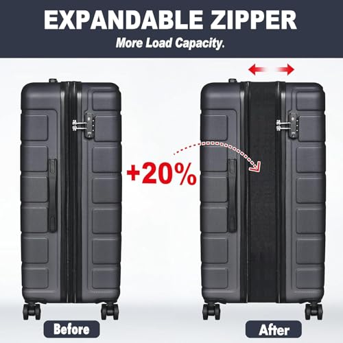 KEYTANG Explorer Lightweight Hardshell 20% Expandable 3-Piece Luggage Set with TSA Lock, Double Spinner Wheels, and Carry-On Suitcase, Grey - color: Grey, size: 001-3PCS