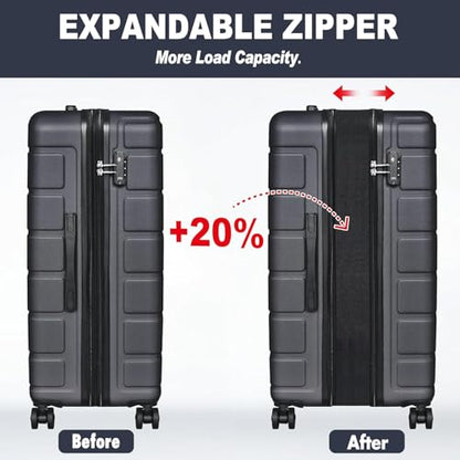 KEYTANG Explorer Lightweight Hardshell 20% Expandable 3-Piece Luggage Set with TSA Lock, Double Spinner Wheels, and Carry-On Suitcase, Grey - color: Grey, size: 001-3PCS