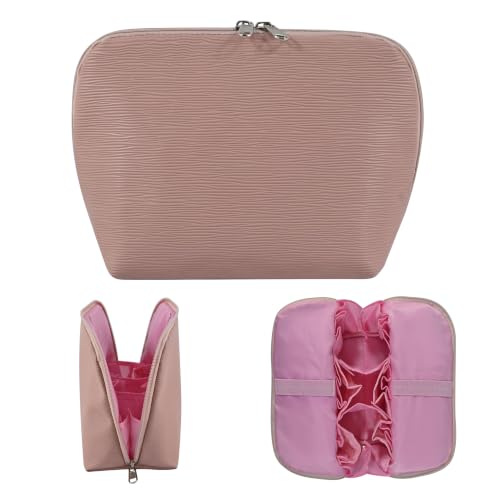 Travel Makeup Bag, Stand Up Cosmetic Bag, Fold-Down Design Organizer Bag - color: Pink
