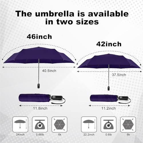 Mini Flat Umbrella Automatic Compact Travel Rain Pocket Purse 42/46 Inch - color: Dark Purple, size: 46inch