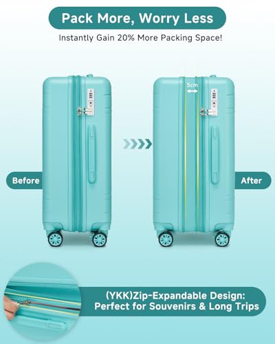 Somago Expandable Carry On luggage with Shock-Absorbing Braking Spinner Wheels Moon Star Design Hard Shell Suitcase with Cupholder TSA Lock (Robin Egg Blue,Expandable 20 Inch) - color: Robin Egg Blue, size: Expandable 1-Piece(20)