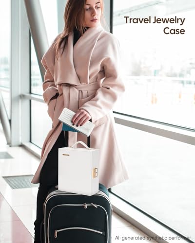 Enthralite Portable Travel Jewelry Case: Jewelry Box with Lock and Mirror - color: White
