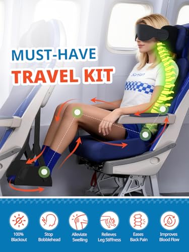 SARISUN Travel Pillow with Strap, Airplane Foot Hammock for Long Flights - size: Travel Pillow & PE Board Foot Hammock