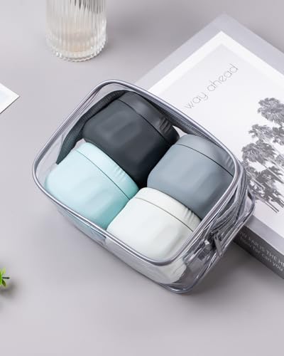 Mrsdry Travel Containers for Toiletries, TSA Approved Travel Size Toiletries 4 Pack, Refillable Containers, With Clear Bag, Leak Proof Silicone Jars, Essentials Creams Jars Carrying Small Items - color: Black Gray, size: 3 Ounce (90ML)