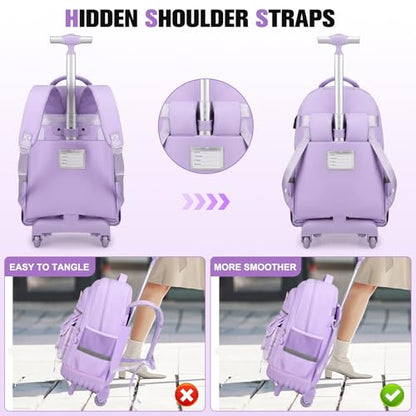 ACESAK 3PCS Rolling Backpack for Girls Children, Girls Backpack with Wheels - color: Purple