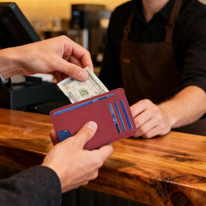 Front pocket thin wallet for Men Women RFID Blocking Credit Card Holder Card Cases Slim Minimalist wallet with Gift Box (Alaska Cherry) - color: Alaska Cherry