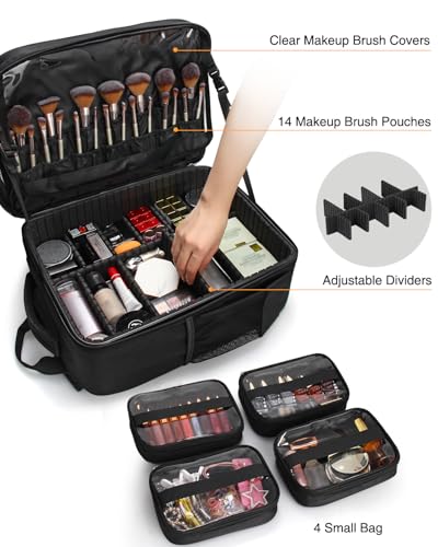 TANTO Makeup Backpack, Makeup Case Pro Artist Travel Train Case with 4 Bag - color: Black
