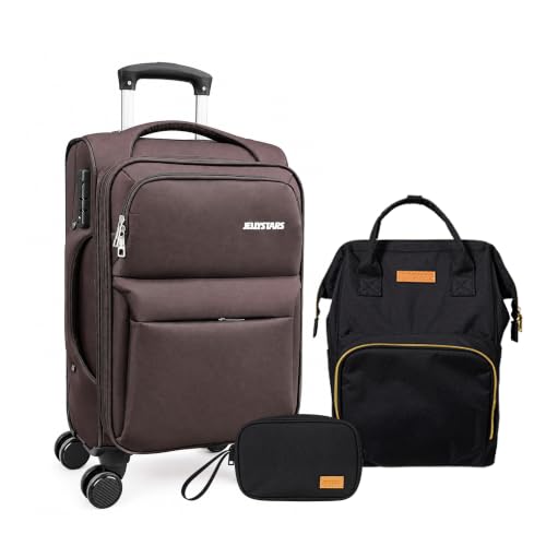 Softside Carry On Luggage Set & Spinner Wheel, Expandable Travel Suitcase - color: Coffee