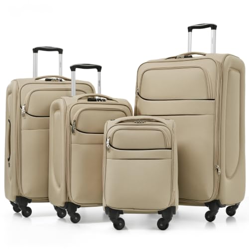 Merax Softside Luggage Set 4 Piece,18/22/26/30 Expand Suitcase,Khaki - color: Khaki, size: 18/22/26/30