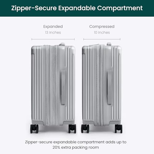 Nobl Travel Carry on Expandable Luggage, Aluminum Frame Hard Shell Suitcase | Airline Approved 22.5"x14.2"x9.8", 360° Spinner Wheels, TSA Locks, USB Charging, Cup & Phone Holder, PC Shell, Silver - color: Silver
