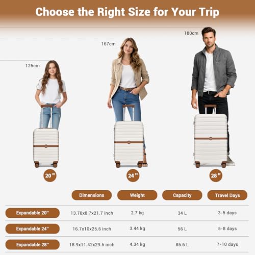 Kono Expandable 28 Inch Luggage with Spinner Wheels, Large Checked Luggage with Lock, Lightweight & Anti-Scratch PC+ABS Hardshell Travel Suitcase, White/Brown - color: White/Brown, size: Checked-large 28-inch