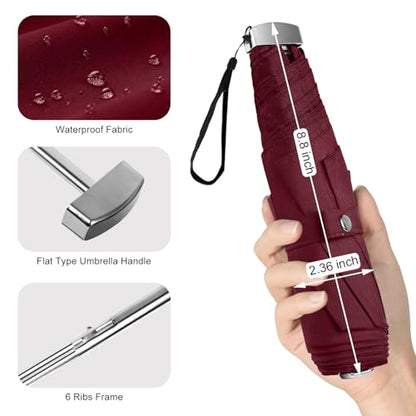Travel Umbrella Compact Small Folding Windproof Lightweight for Women - color: 08.Wine Red
