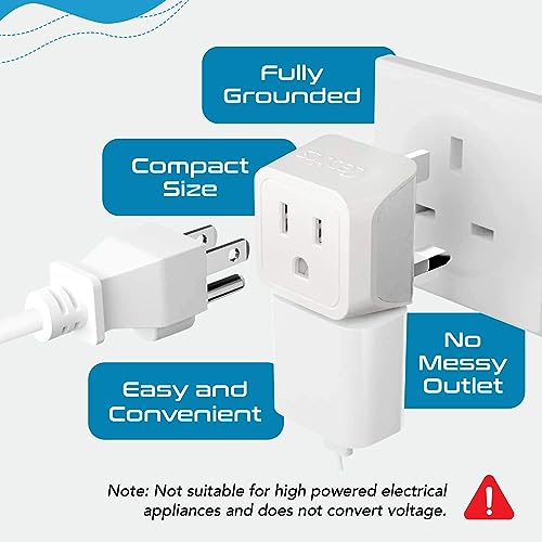 Ceptics 2 in 1 UK Adapters for Travel, Dual USA Input, Grounded, Pack of 3 - color: White
