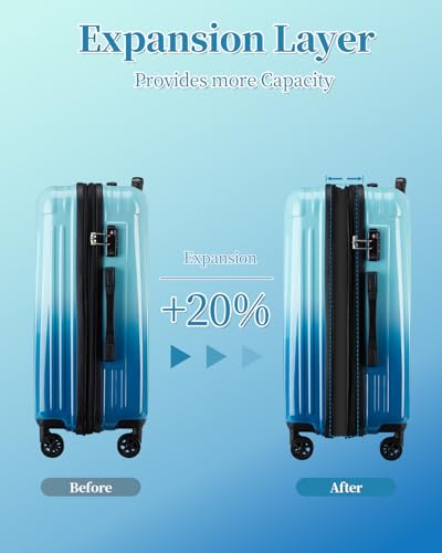 Luggage 2 Piece Set, Lightweight Hardside Suitcases, 20/24Inch - color: Sky, size: 2-piece(20"/24")