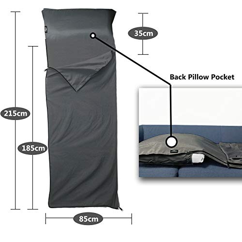 Frelaxy Sleeping Bag Liner, XL Travel Sheet for Camping, Hotels and Hostels - color: Dark Gray - Full-Length Zipper