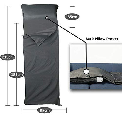 Frelaxy Sleeping Bag Liner, XL Travel Sheet for Camping, Hotels and Hostels - color: Dark Gray - Full-Length Zipper