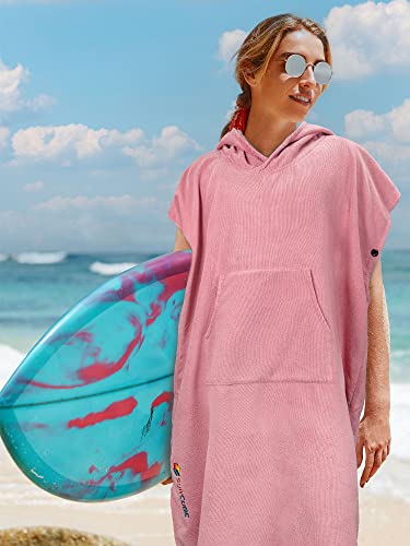 SUN CUBE Surf Poncho Changing Robe with Hood, Wetsuit Changing Hooded Towel - color: Pink