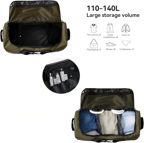 Rolling Duffle Bag with Wheels,110L/140L Expandable Soft-Sided Foldable Duffle Bag with 2 Rubber Wheels,Packable 32” Rolling Carry-On with Pockets & Compartments (Green) - color: Green