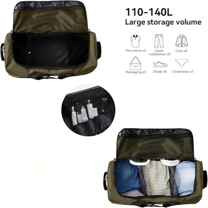 Rolling Duffle Bag with Wheels,110L/140L Expandable Soft-Sided Foldable Duffle Bag with 2 Rubber Wheels,Packable 32” Rolling Carry-On with Pockets & Compartments (Green) - color: Green