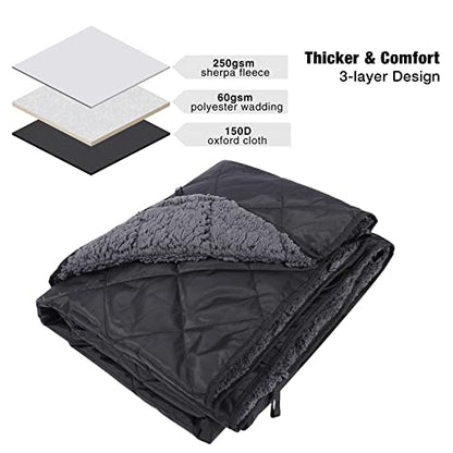 REDCAMP Large Camping Blanket with Sherpa Lining, Black 59"x50" - color: Black, size: 50"x 59"