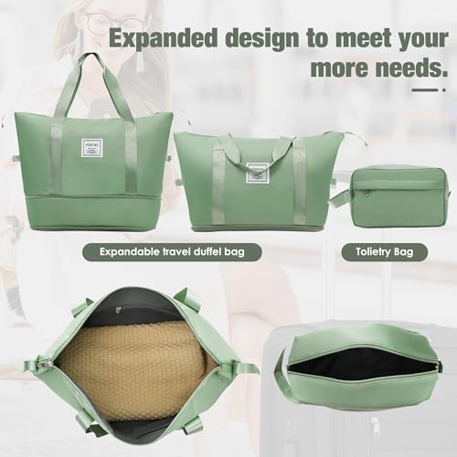Merax Softside Luggage Set Lightweight 3 Piece Suitcase with Duffel Bag - color: Light Green + bags, style: Softside Luggage(22/26/30)