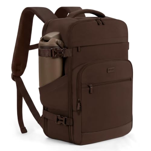 mibasies 40L Travel Backpack for Women & Men: Flight Approved Carry On Backpack, TSA Personal Item Bag with Water Bottle Pocket, Weekender Essentials Backpacks fits 17" Laptop - Mocha Brown - color: Mocha Brown, size: X-Large