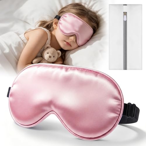 Kids Sleep Mask Eye Cover, Silk Sleeping Mask for Kids Ages 5-15 - color: Pink