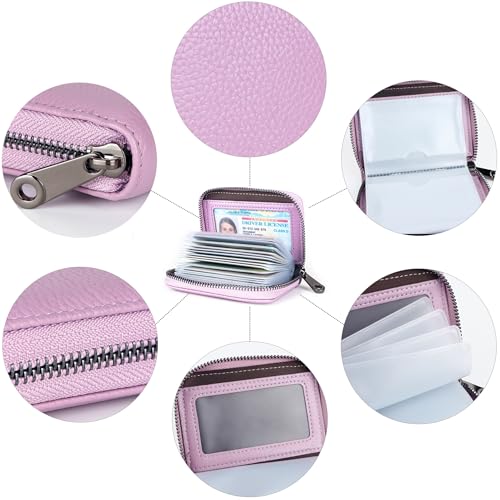 Suweibuke Genuine Leather Credit Card Holder Zipper Wallet RFID Blocking Secure Card Case ID Case Organizer (Light Purple) - color: Light Purple