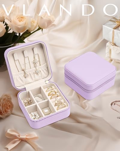 VLANDO Travel Jewelry Case, Compact Design, Necklace Hook, Anti-Tangle - color: F.Purple