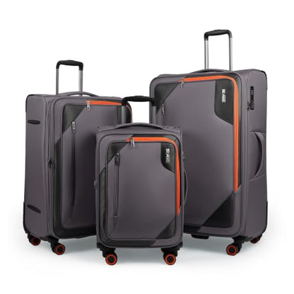 3-Piece Softside Expandable Luggage Set w/Front Open Pocket - color: Grey, size: 3-Piece Set (22"/28"/32'')