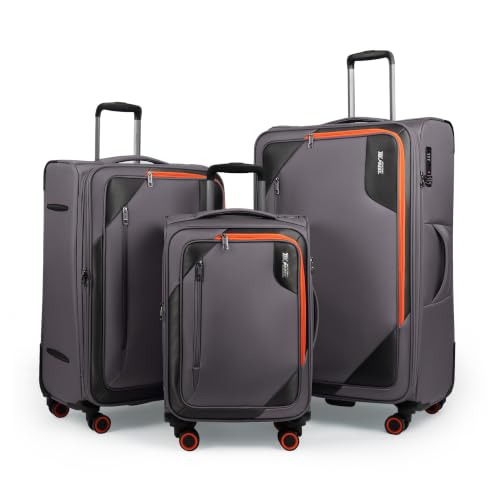 3-Piece Softside Expandable Luggage Set w/Front Open Pocket - color: Grey, size: 3-Piece Set (22"/28"/32'')