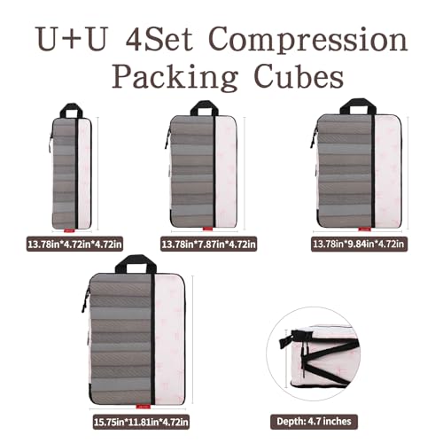 U+U 4 Set Compression Packing Cubes, Travel Organizers (Pink Bow) - color: Pink Bow, size: 4 Set