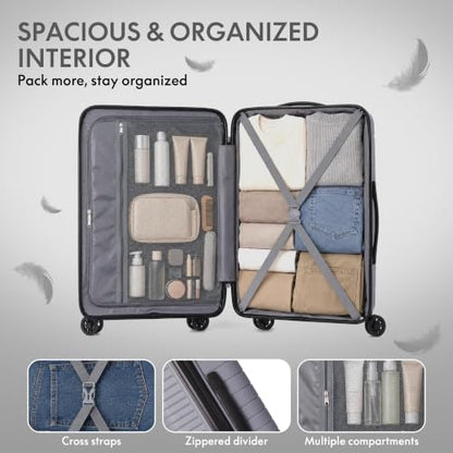 3-Piece PP Hardshell Luggage Set, Lightweight Durable Suitcases with 4 Silent Spinner Wheels, TSA Lock & Scratch-Resistant Surface, 20"/24"/28", Dark Grey - color: Dark Grey