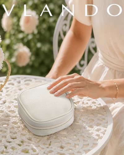 VLANDO Mini Makeup Bag,Water-Resistant Cosmetic Pouch with Pockets,Beige - color: Mini-Lychee Beige