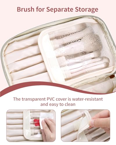 Wandering Nature Makeup Bag, Women Travel Make Up Vanity Case with Handle - color: Divider White, size: Medium