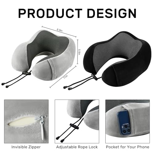 urnexttour Neck Pillow Airplane Travel Pillow 2 Pack Black and Grey - color: Black&grey