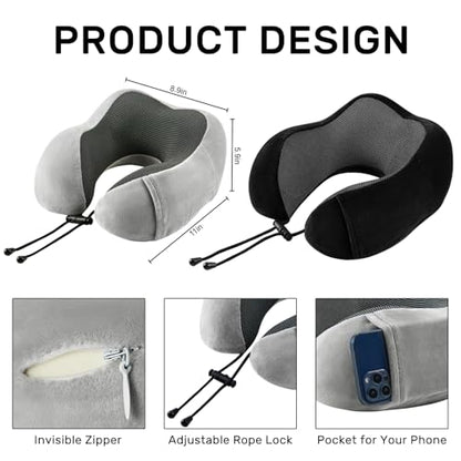 urnexttour Neck Pillow Airplane Travel Pillow 2 Pack Black and Grey - color: Black&grey