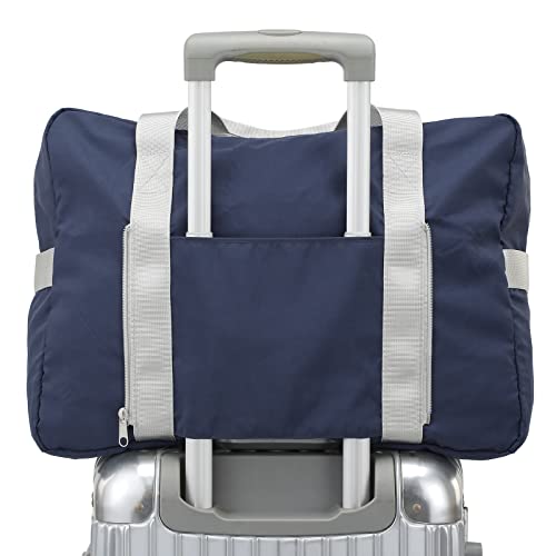 VanFn Foldable Travel Duffel Bag, Lightweight Packable Gym Sports Bag, Water-Resistant Nylon Weekend Bag with Shoe & Bottle Pockets, Luggage Sleeve, Shoulder Strap for Women and Men, P.Travel Series - color: Midnight Navy