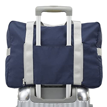 VanFn Foldable Travel Duffel Bag, Lightweight Packable Gym Sports Bag, Water-Resistant Nylon Weekend Bag with Shoe & Bottle Pockets, Luggage Sleeve, Shoulder Strap for Women and Men, P.Travel Series - color: Midnight Navy